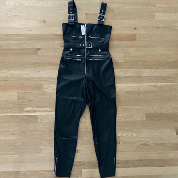 NWT WE WORE WHAT BLACK MOTO LEATHER OVERALLS - Picture 12 of 14